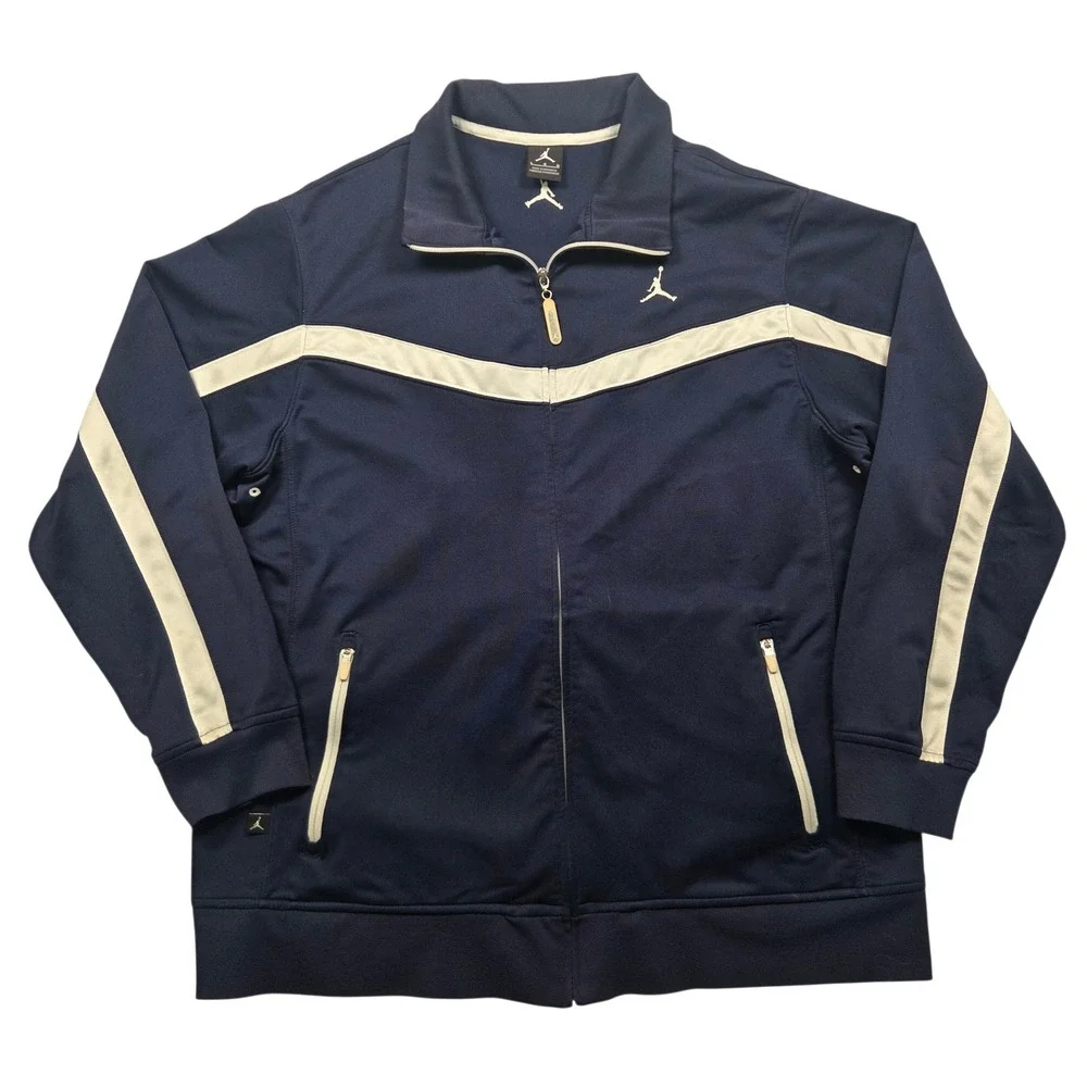 Men's Vintage Jordan Jumpman Full Zip Track Jacket Navy Blue White Size Large L